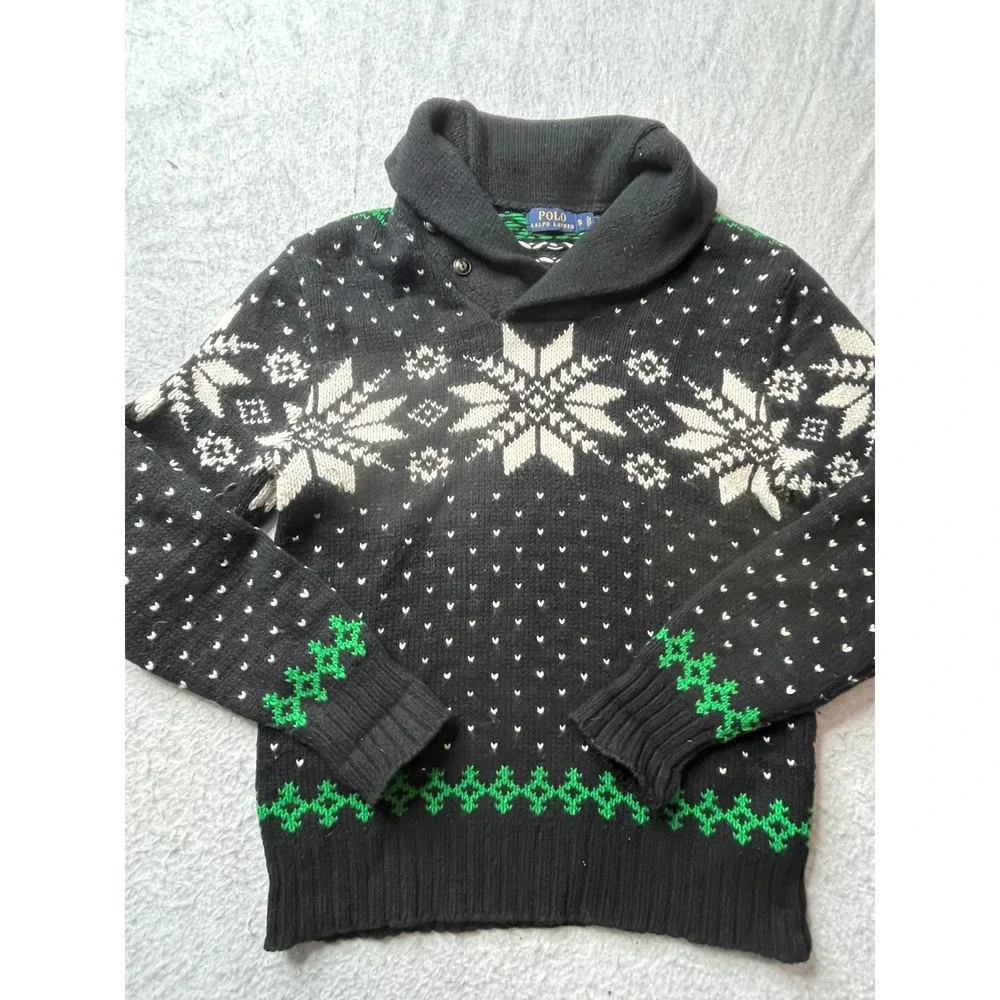 Polo Ralph Lauren Mens S Fair Isle Snowflake Shawl Collar Sweater cashmere blend